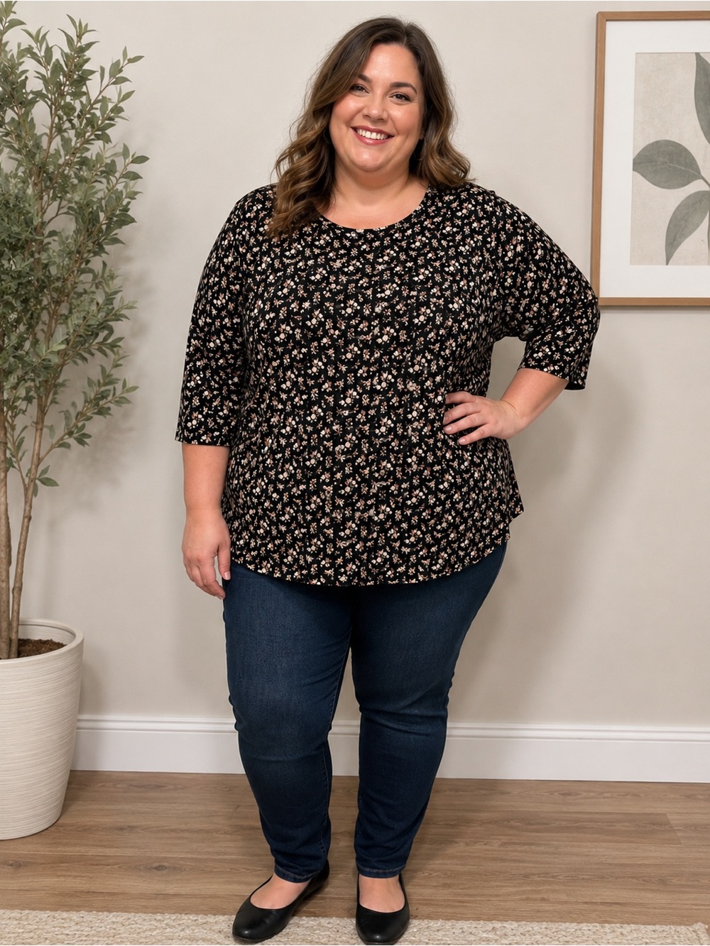 Lauren Ralph Lauren Black Floral Scoop-Neck Tunic